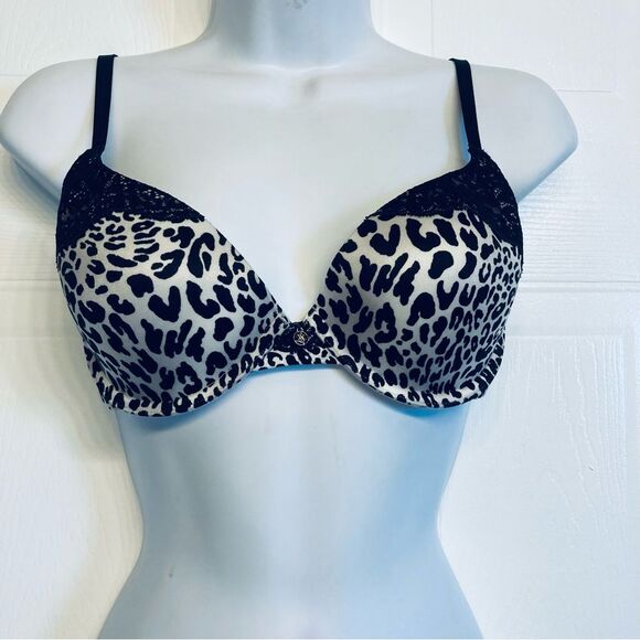 Victoria's Secret Lined Demi Bra Leopard‎ Black Lace Size 34C - Picture 1 of 10